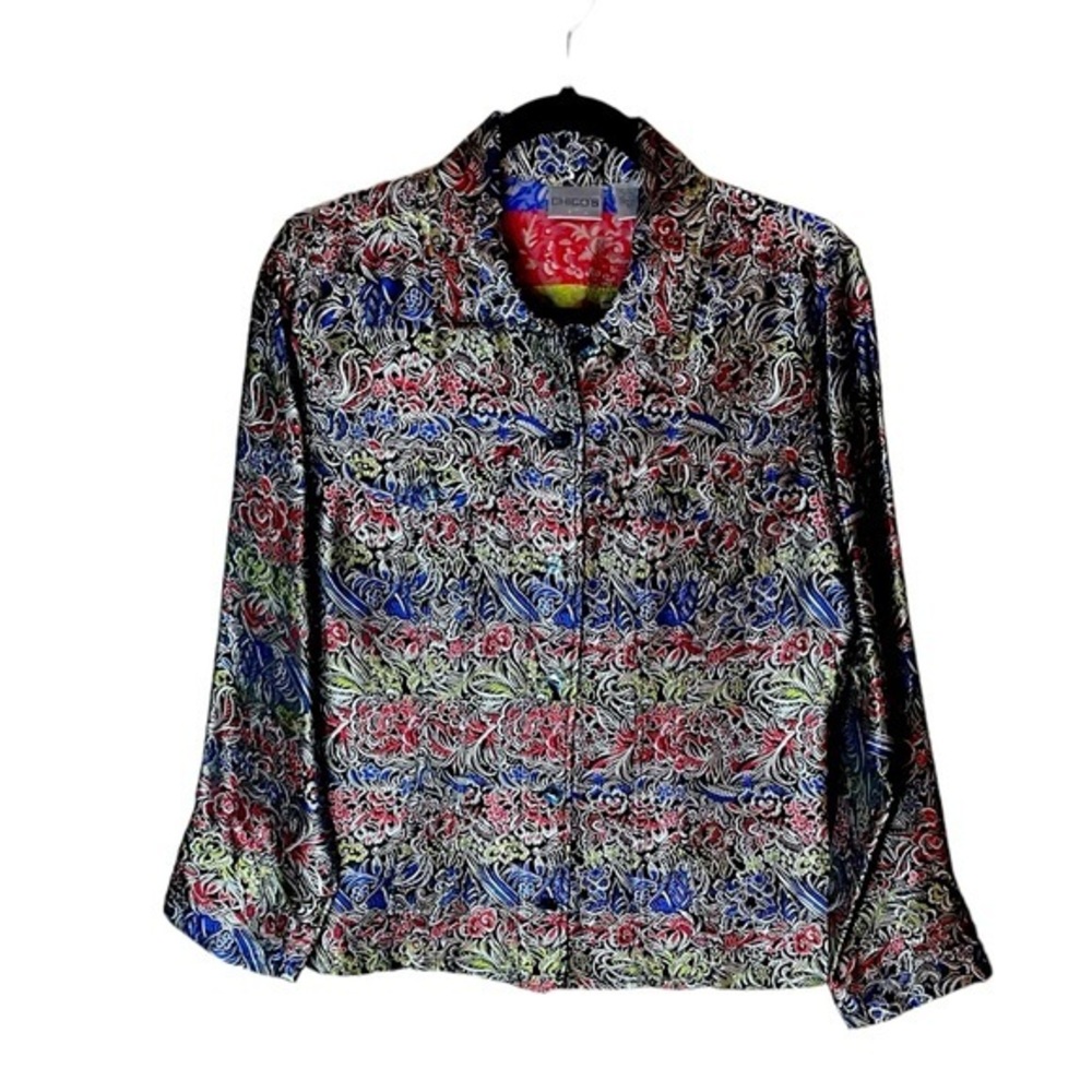 Chico’s Rainglow Alicia Jacket Blazer Black Red Blue Silver Green NWT Size 1